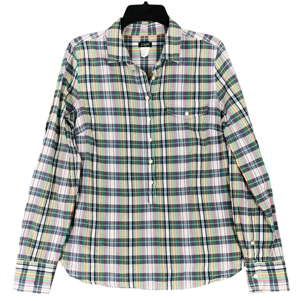 J. Crew Shirt Plaid Size M Smock Cottagecore Preppy Office‎ Relaxed Academic